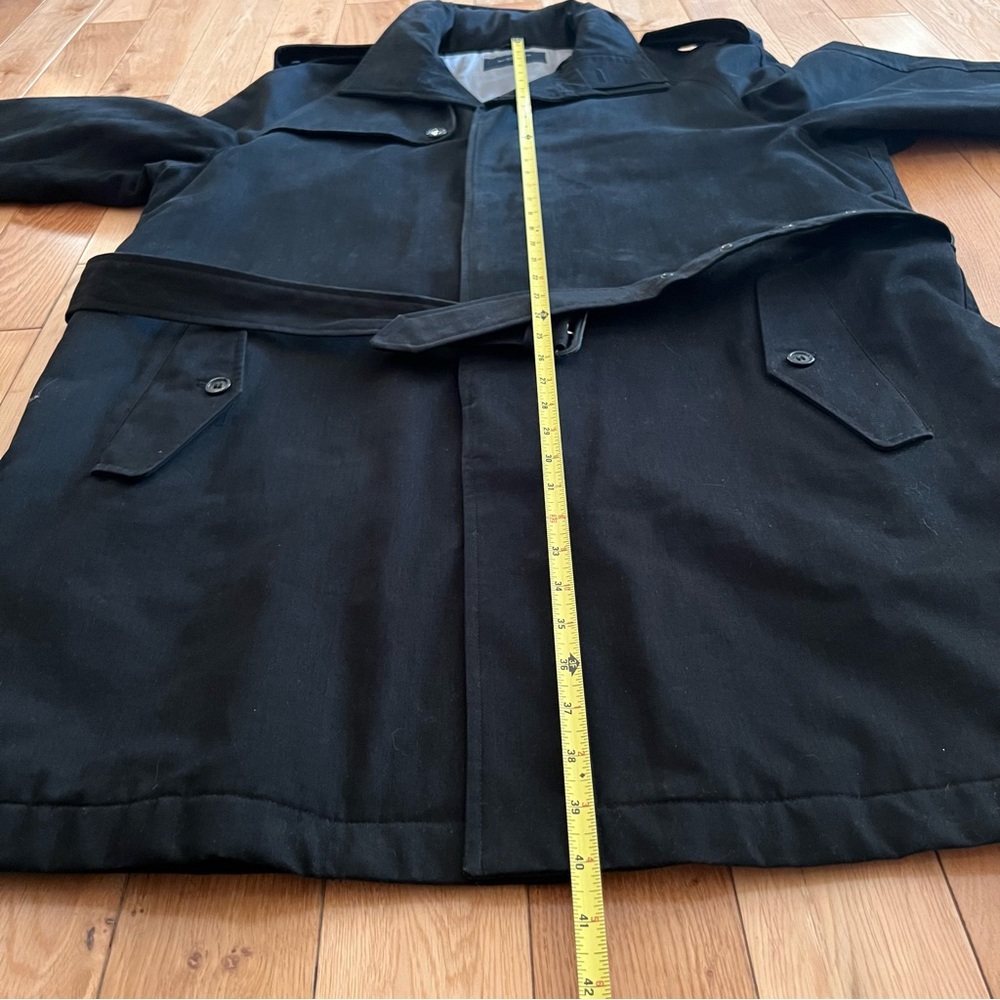 Burberry Mens Black Belted Hidden Hood Button Front Coat 100% Cotton Size 56 - Picture 4 of 12